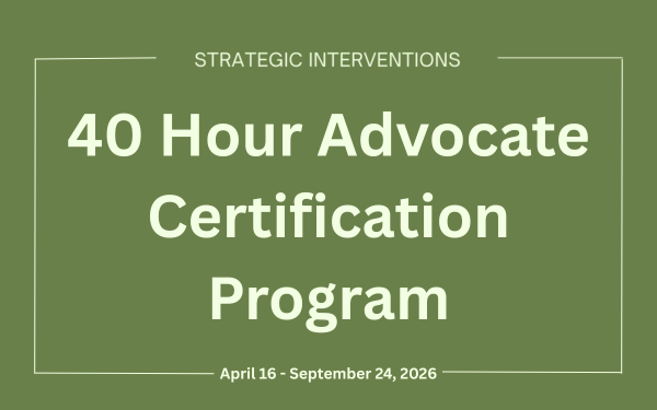 Certification Program: Intimate Partner and Domestic Violence Advocacy Training (April 16 – September 24, 2026)